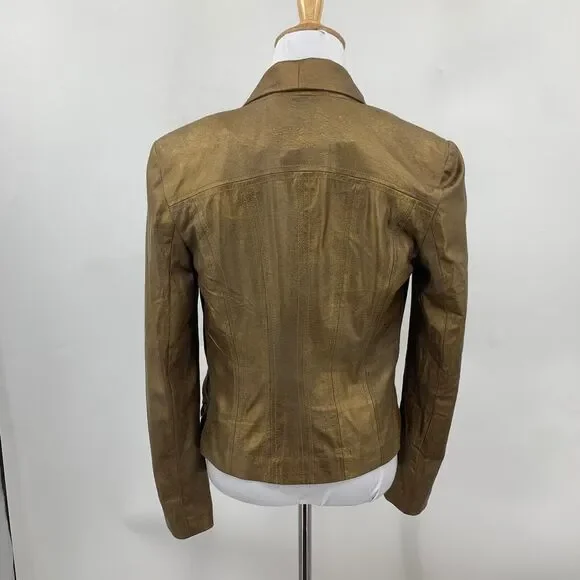 Cache Jacket Womens 0 Metallic Gold Open Front Waterfall Shoulder Pad Cropped - Picture 9 of 12